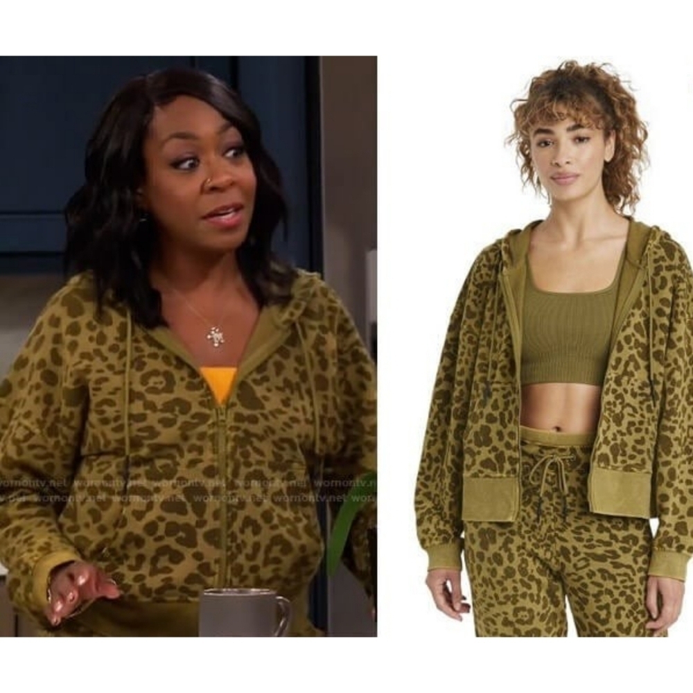 JOY LAB // olive green leopard full zip hoodie jacket - Picture 3 of 9